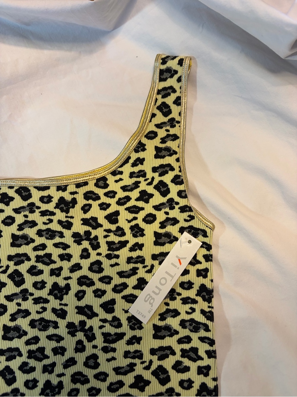 One-Shoulder Yellow Leopard Ribbed Tank - Picture 2 of 4